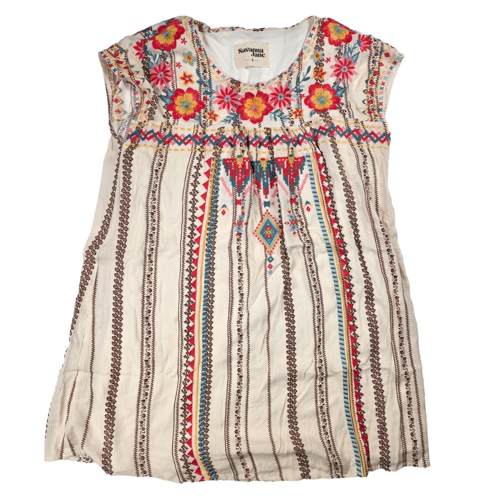 Savanna Jane Floral Embroidered Mini Shift Dress Women's Size Small